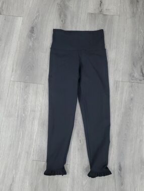 Strut Thus High-Waist Black Leggings with Ruffle Hem OS